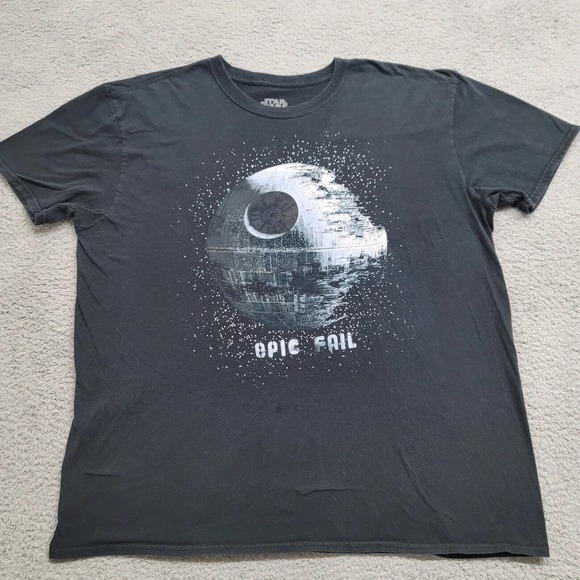 Star Wars Shirt Mens 2XL Black Death Star Epic Fail Spellout‎ Graphic Tee - Picture 1 of 10